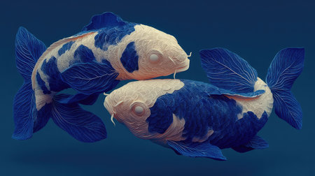 Koi fish on a blue background. 3d render illustration.の素材