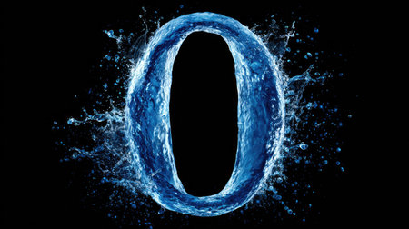 Number 0 made of water splash on black background. 3D renderingの素材