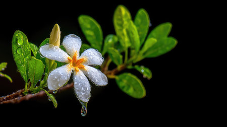 Frangipani flower with water drop isolated on black background.の素材