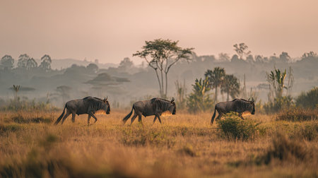 Wildebeest (Connochaetes taurinus) in the savannah of Africaの素材