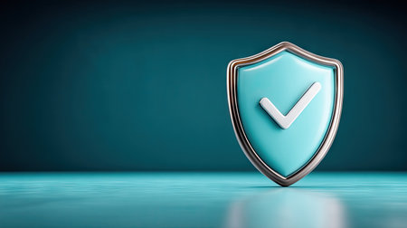blue shield with check mark on blue background, 3d render illustrationの素材