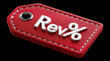 Red leather sale tag isolated on black background with copy space for textの素材