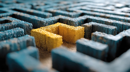 Maze with yellow and blue color, 3d rendering. Computer digital drawing.の素材