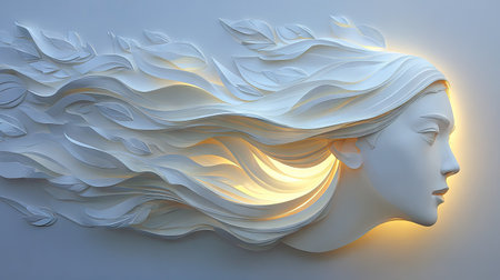 3D Illustration of a Woman's Face Surrounded by Lightの素材