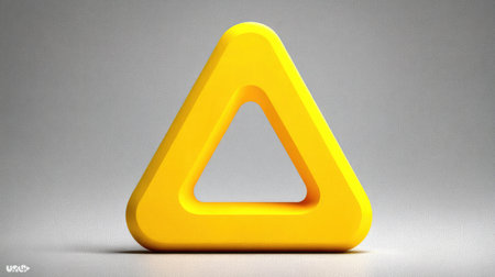 3D yellow glossy warning icon isolated on gray background. Computer generated 3D photo rendering.の素材