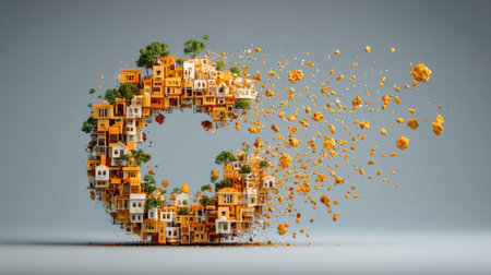 Real estate concept with 3D model house in the form of letter Oの素材