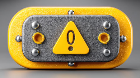 3d render of yellow safe with exclamation mark on gray backgroundの素材