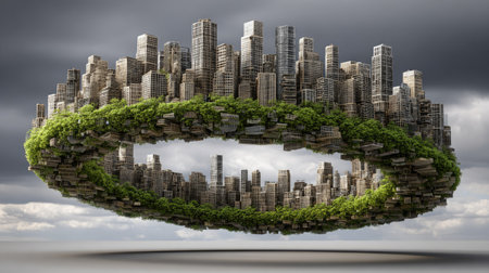 Eco city concept with green tree in the shape of a circleの素材
