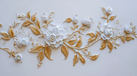 Flower embroidery pattern on white background. Handmade.の素材