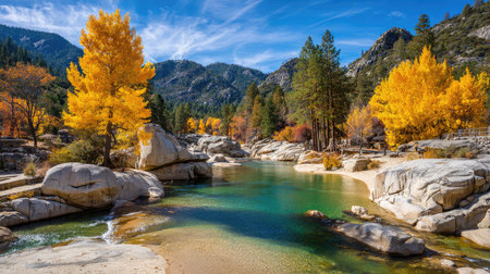 Panoramic view of the autumn scenery of Yosemite National Park, California, USAの素材