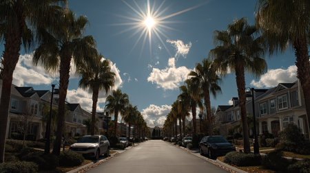 Palm trees and a street in San Diego, California, USAの素材