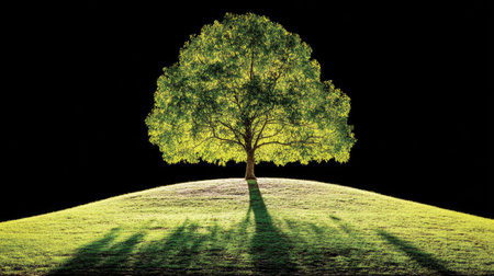 Tree silhouette on green meadow. Conceptual image of nature.の素材