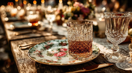 Beautiful table setting for an event party or wedding reception. Selective focus.の素材