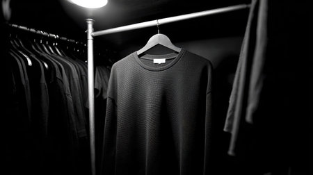 Black and white photo of a t-shirt on a hangerの素材