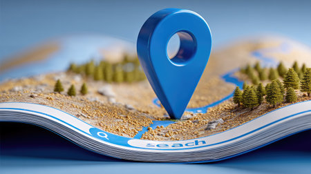pin on map 3d-illustration. concept of travel and tourismの素材