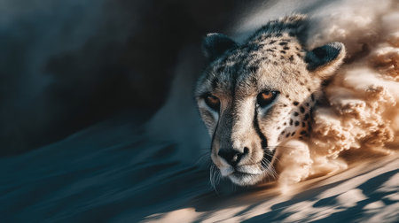 Cheetah (Acinonyx jubatus) lying down in the sandの素材