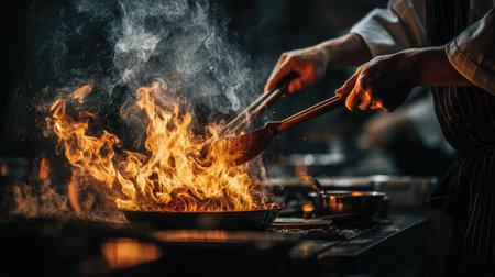 Chef preparing food in the kitchen, chef in the restaurant kitchenの素材