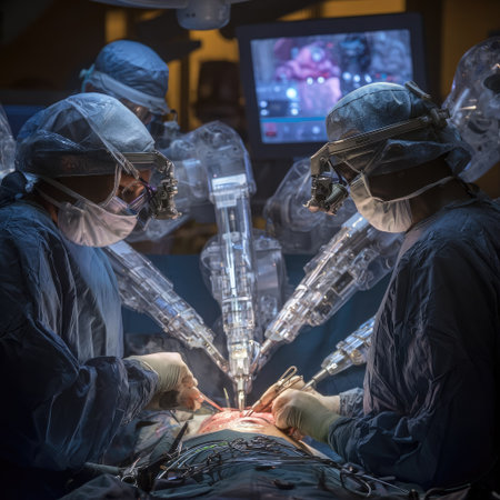 Surgeons team performing operation on patient in operating room at hospital.の素材