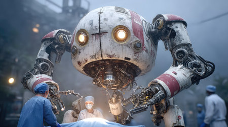 Unidentified people working on a robot in Kuala Lumpur, Malaysia.の素材