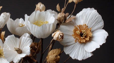 Dried flowers on a dark background, close-up, macroの素材