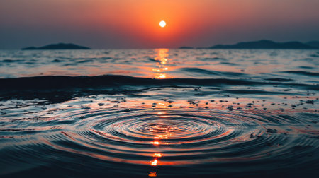 Beautiful sunset over the sea with waves and reflection in the waterの素材