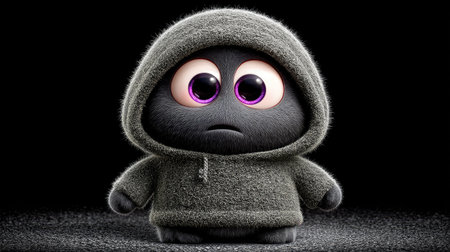 Funny little monster with big eyes on a black background. 3d renderingの素材