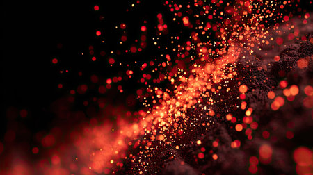 3d rendering of abstract red particles flow with depth of field and bokeh.の素材