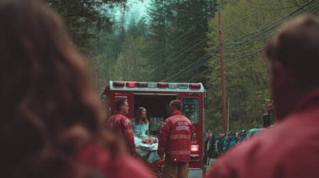 Firefighters on the fire in the forest. Firefighters at work.の素材