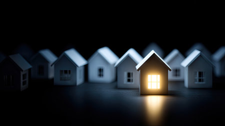 Conceptual image of a house with light coming from the windowの素材