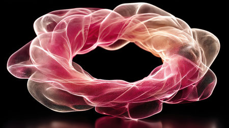 Abstract 3d rendering of a pink wavy pattern on a black backgroundの素材