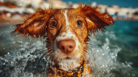 Portrait of Nova Scotia Duck Tolling Retriever in the water.の素材