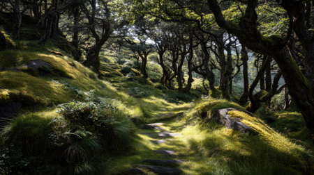 Beautiful landscape image of a trail in the woods in New Zealandの素材