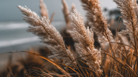 Close-up of reed grass on the beach. Selective focus.の素材