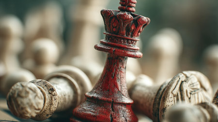 Chess pieces on a wooden board. Close-up. Selective focus.の素材