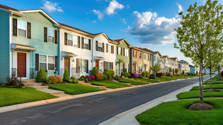 Row of new homes in suburbs Dallas, Texas, United States.の素材