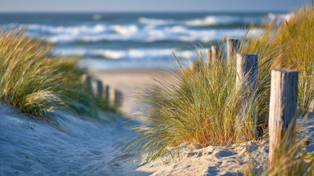 Baltic Sea coast with dunes and grass in a sunny dayの素材