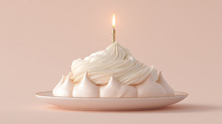 Birthday cake with candle on pastel background. 3d renderの素材