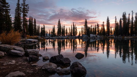 Sunset at Lake Tahoe in Sierra Nevada, California, USAの素材