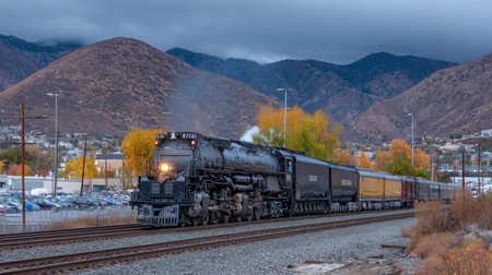 Freight train with steam locomotive at Durango, Colorado.の素材