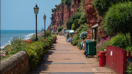 View of the promenade along the coast of the Algarve in Portugalの素材