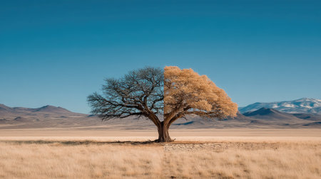 Lonely tree in the middle of the savannah in Namibiaの素材