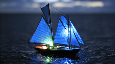 Sailboat in the sea. 3D illustration. Selective focus.の素材