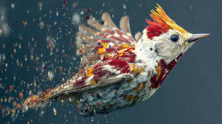 Colorful woodpecker in the rain. Bird in rain.の素材