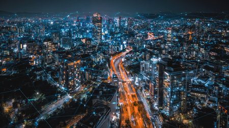 Aerial view of Seoul city at night, South Korea Asia.の素材