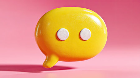 Yellow chat bubble on pink background. Minimal concept. 3d renderの素材