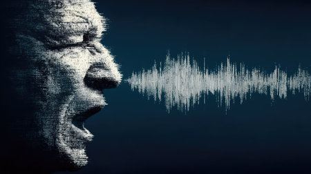Face of a man combined with a sound wave. 3D renderingの素材