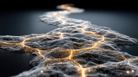 3d render of abstract digital background with glowing particles and lines. Network connection structureの素材