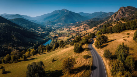 Panoramic aerial view of mountain landscape. Carpathian, Ukraineの素材