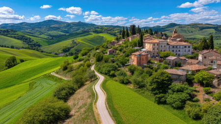 Panoramic view of Val d'Orcia, Tuscany, Italyの素材