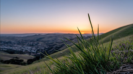 Sunset over rolling hills in the county of San Francisco, Californiaの素材